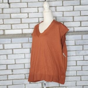 NWT Terra & Sky Women's 2X 20W-22W Sweater Vest Lightweight Knit V-Neck Brick